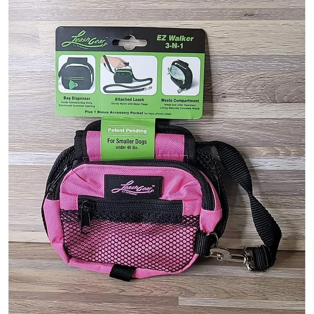 Leash Gear By Redeemer Pink 3-N-1 EZ Walker‎ Leash Pouch Bag Larger Dogs 40lbs+